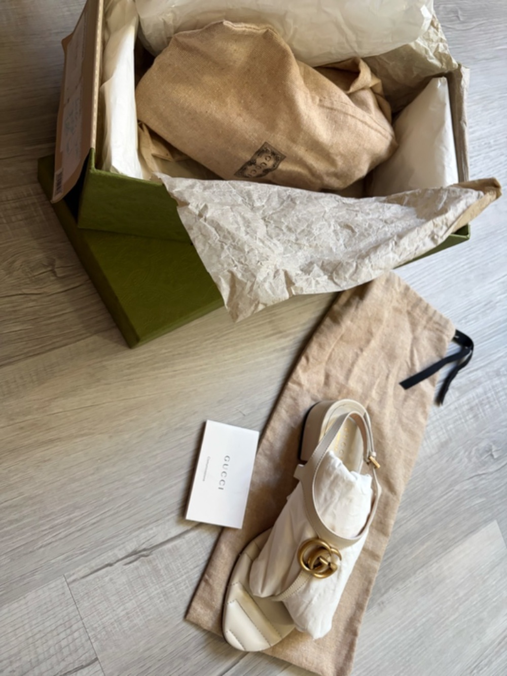 Gucci GG Logo Sandals (women) size 7.5 with box, dust bags, authenticity card - Picture 10 of 12